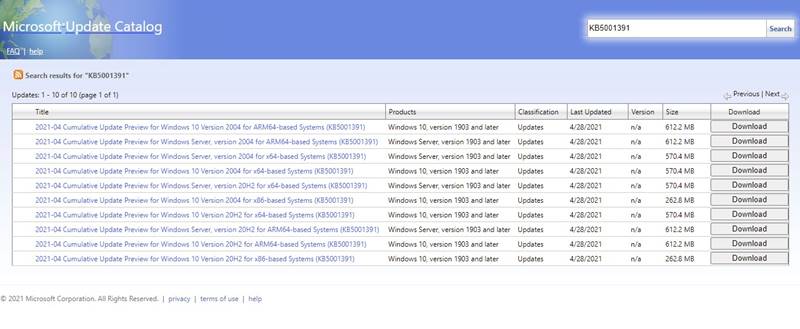 Windows 10 KB5001391 güncellemesini indirin
