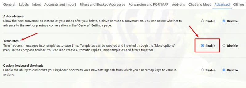 enable the 'Templates' option