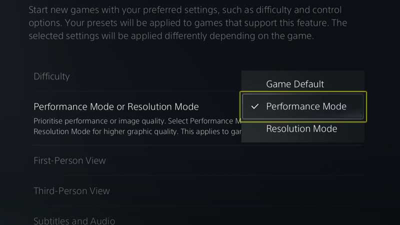 Choose Between Performance or Resolution Mode