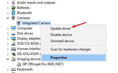 Update driver Kamera Windows 10