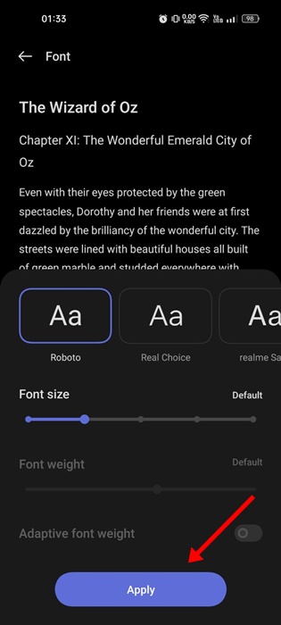 select the font