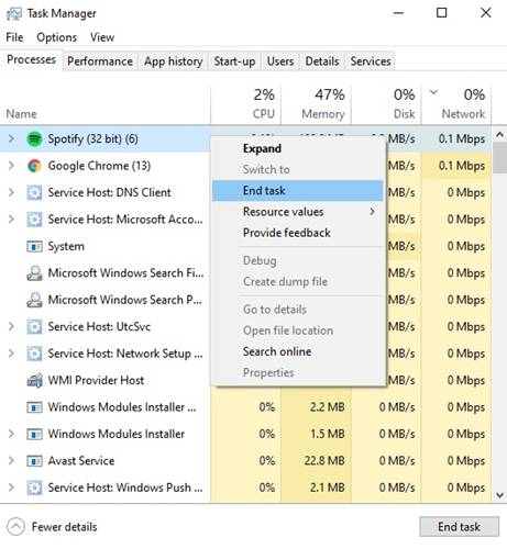 Use the Task Manager/Activity Monitor to End Spotify
