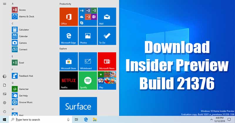 Download Windows 10 Insider Preview Build 21376