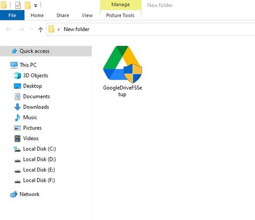 open google drive setup file