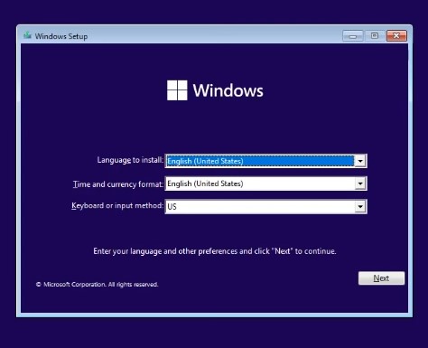 Windows 11 Installation wizard