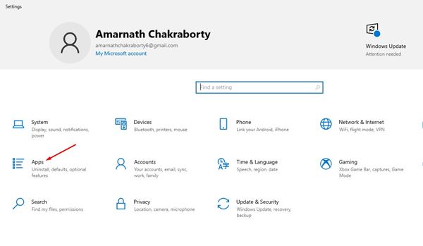 Settings page