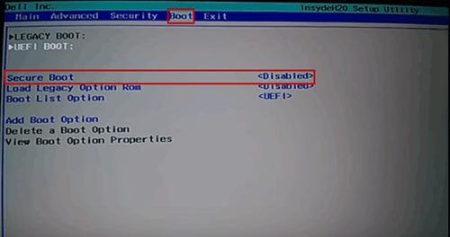 how to disable secure boot windows 10 dell