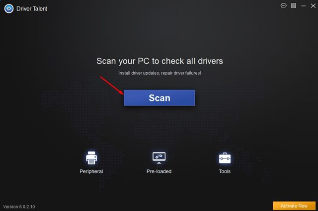 Scan button to scan for outdated drivers