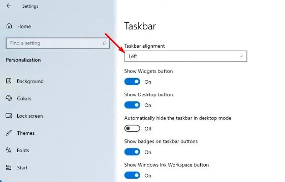 move Taskbar icons to the left on Windows 11