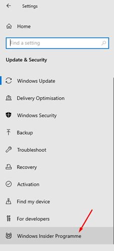 Windows Insider Programme option