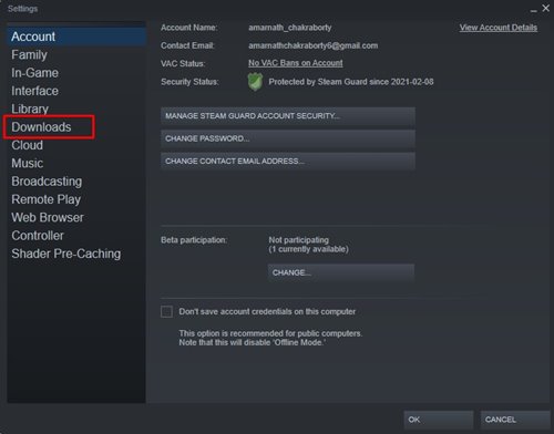 steam download drops to 0 windows 10