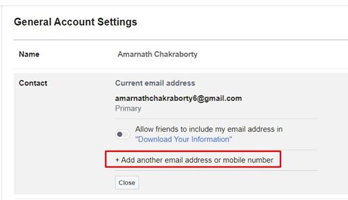 Add another email or mobile number