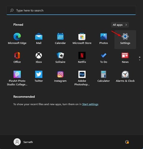 Windows 11 start button and select Settings