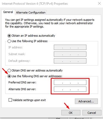 Use the following DNS server addresses