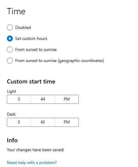 Set custom hours for dark/light mode