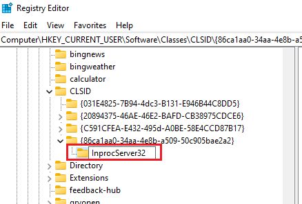 Name the new key InprocServer32