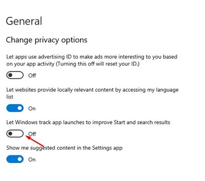 Disable Windows app tracking
