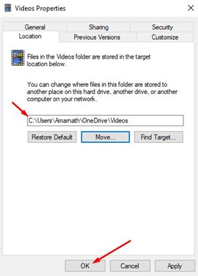 location of your Video folder