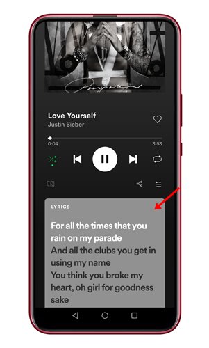display the lyrics for your song