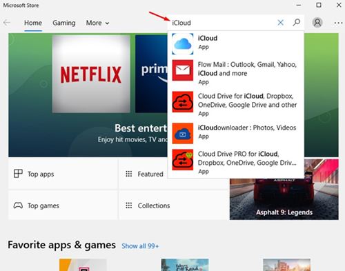 iCloud a Microsoft Store-ban