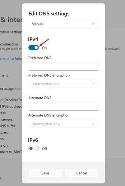 kapcsolja be az IPv4-et