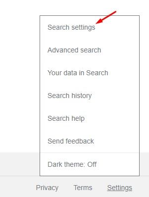 click on the Search settings