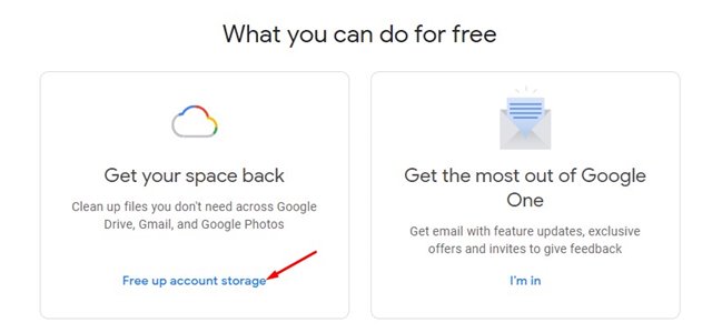 click on the Free up Account Storage