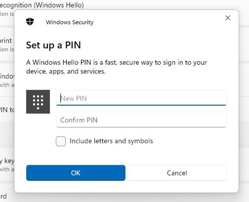 enter a New PIN and Confirm it