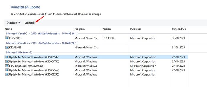 Langkah-langkah untuk Uninstall Update an di Windows 11