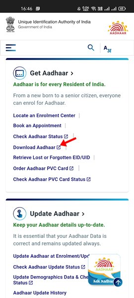 tap on the Download Aadhaar link