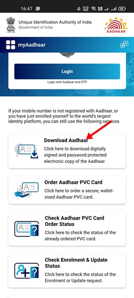 tap on the option Download Aadhaar