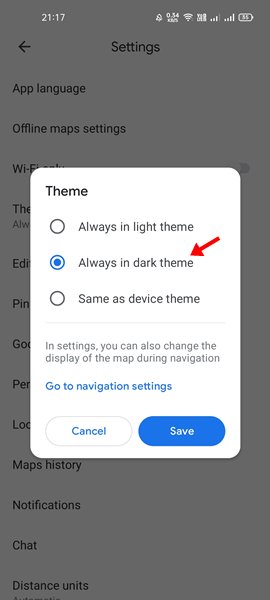 select the Always in Dark theme