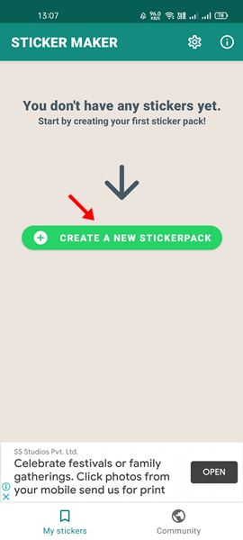 tap on the Create a new Stickerpack