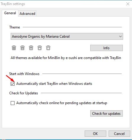 enable the Start with Windows option