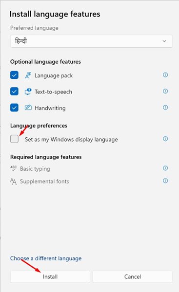Set as my Windows display language option