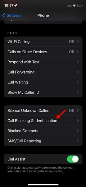 tap on the Call Blocking and Identification
