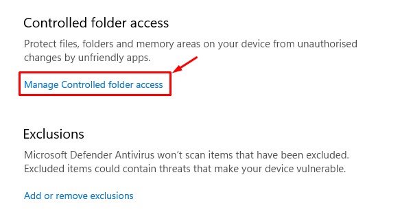 Manage Controlled folder access