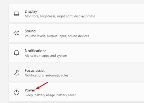 Click on the Power & battery settings