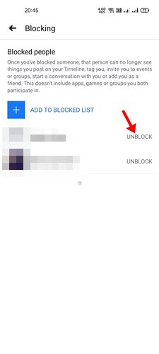 tap on the Unblock option