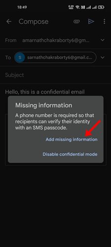 tap on the 'Add missing information' option
