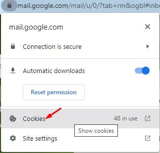click on the Cookies option