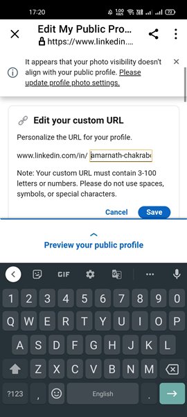 Type a new URL for your Profile