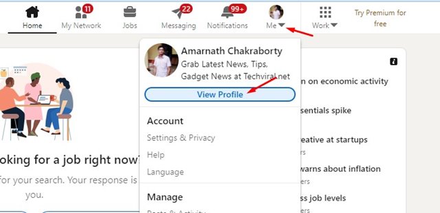 nd select the 'View Profile' option