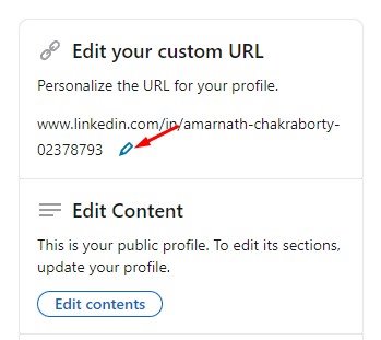 click on the pencil icon behind your Profile URL