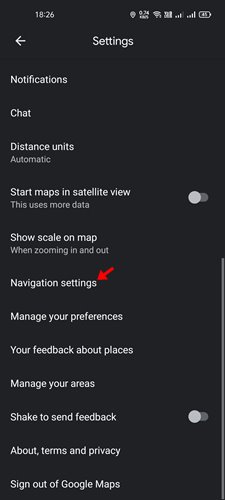 tap on the 'Navigation settings' option