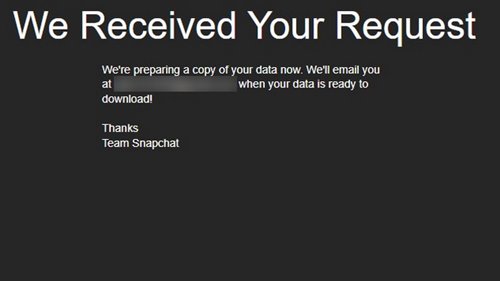 Snapchat data will be delivered to your email address