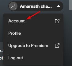 click on the Account option
