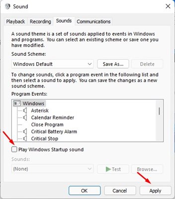 uncheck the 'Play Windows Startup sound' option