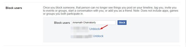 click on the 'Unblock' option