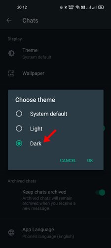 select the Dark option